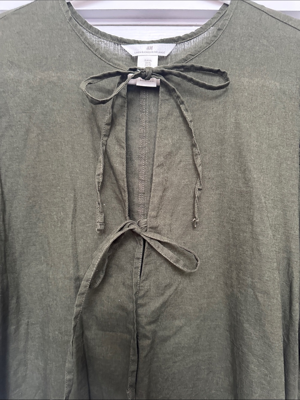 H&M Olive Tie-Front Linen Dress - Picture 2 of 4